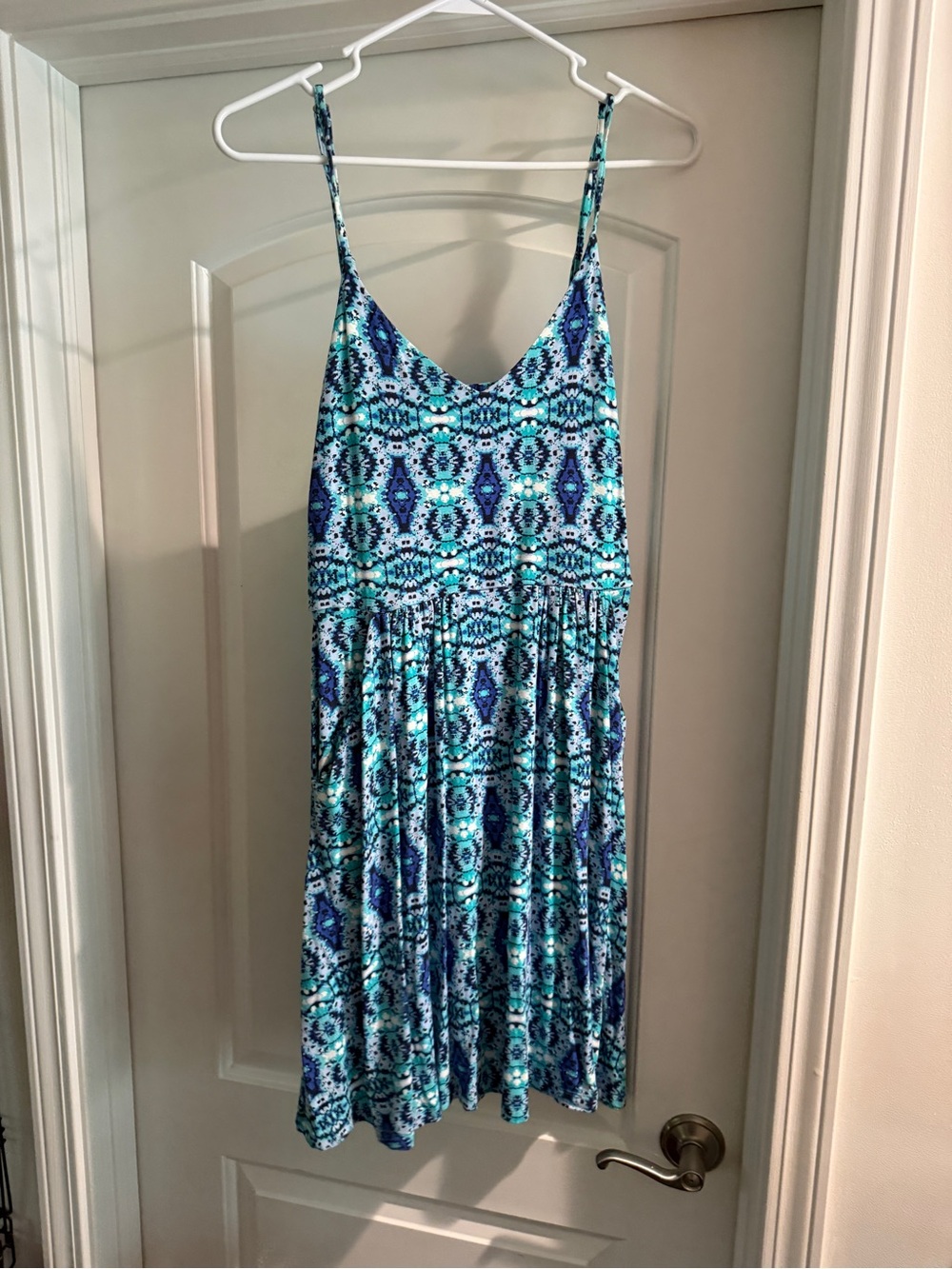 Blue Patterned Spaghetti Strap Sundress